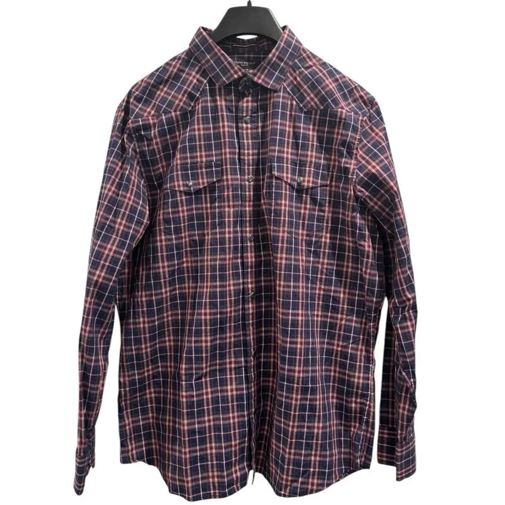 Banana Republic Western Plaid Shirt Red Blue Slim‎ Fit XL